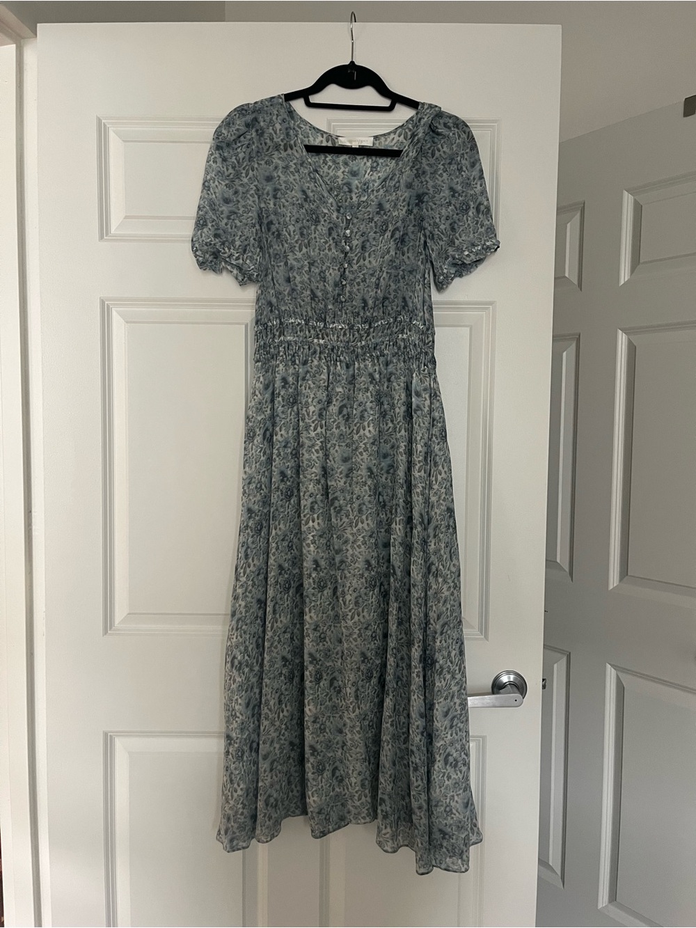LoveShackFancy Blue Floral Midi Dress